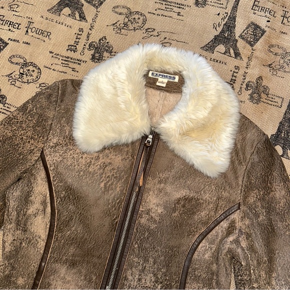 Express Vntg Distressed Genuine Suede Leather Zip Up Softest Faux - Picture 7 of 15